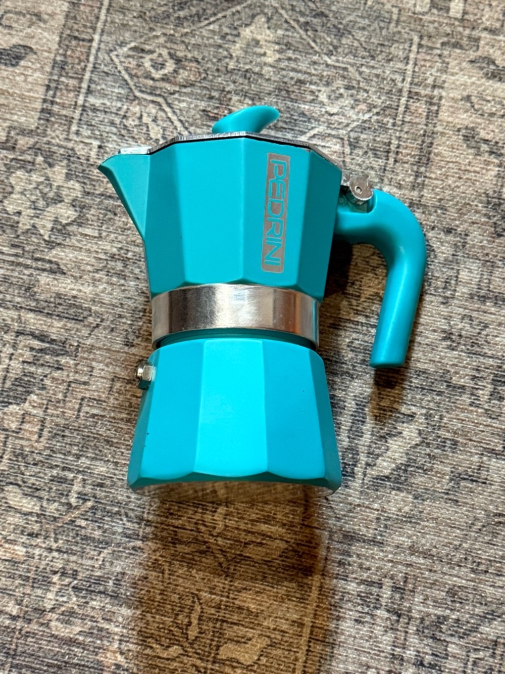 Pedrini Bialetti-Style Turquoise Stovetop Moka Pot - 3-Cup Espresso Maker